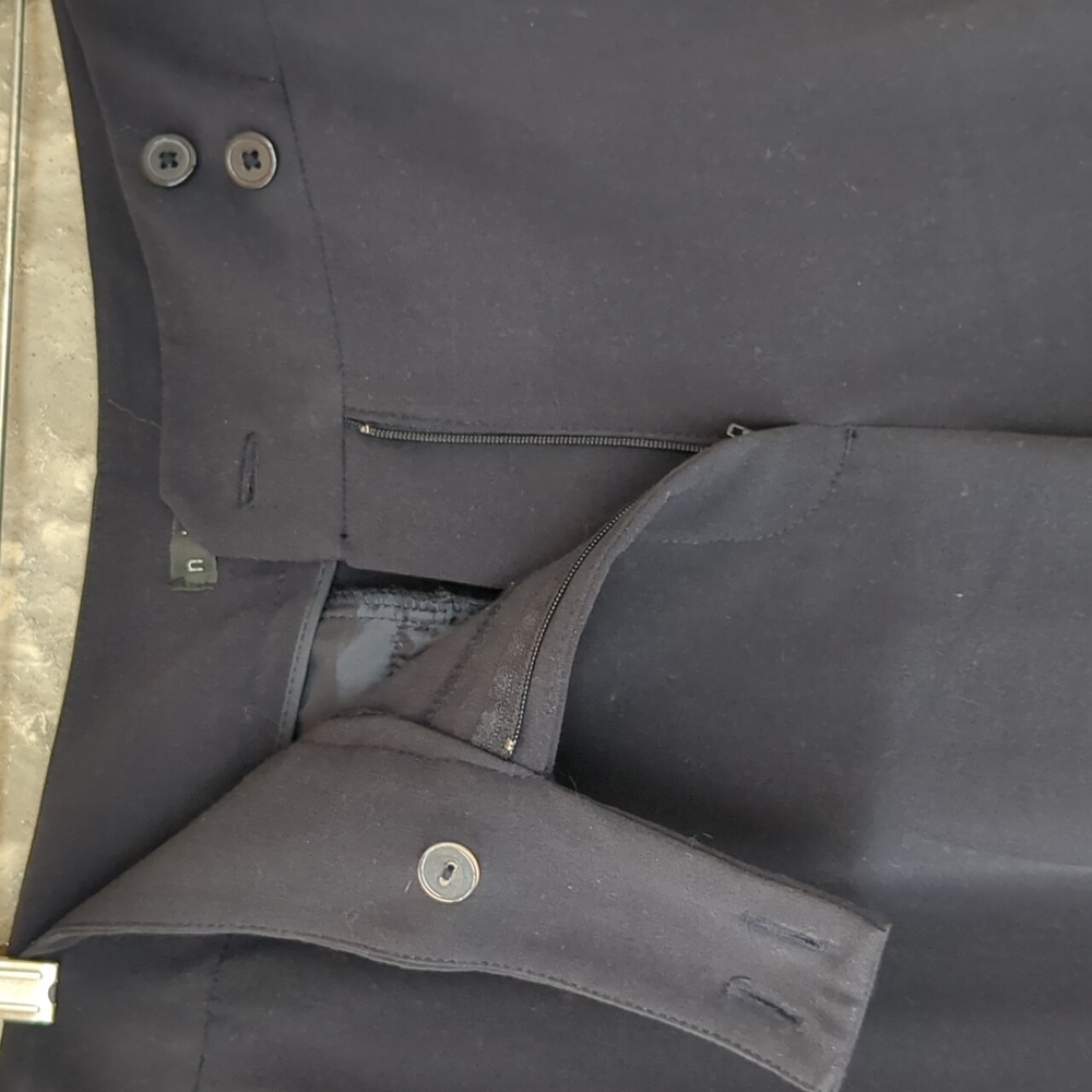 Ninety Dress Pants Trousers Y2K Zip Front, Pockets, Wide Legs Navy Blue Nautical - Picture 6 of 9